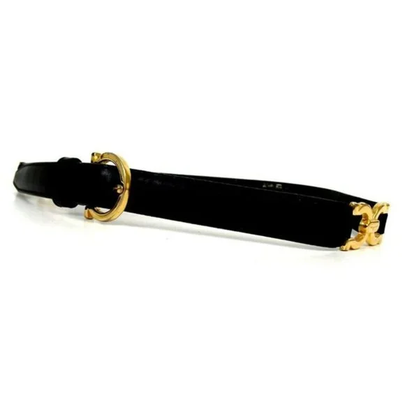 Salvatore Ferragamo Gancini Black Leather Belt gol - Picture 3 of 7